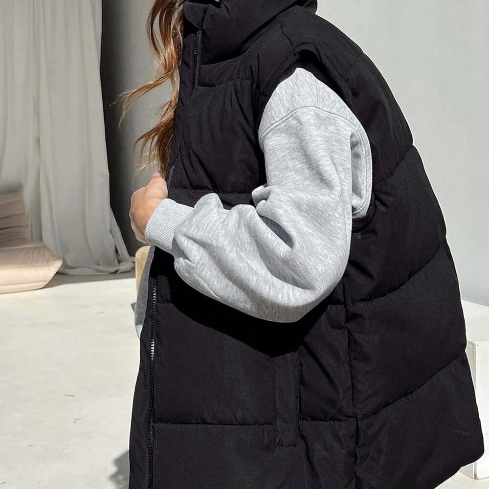 Black Casual Women's Stand Collar  Sleeveless Quilted puffer Vest Jacket - Picture 4 of 5